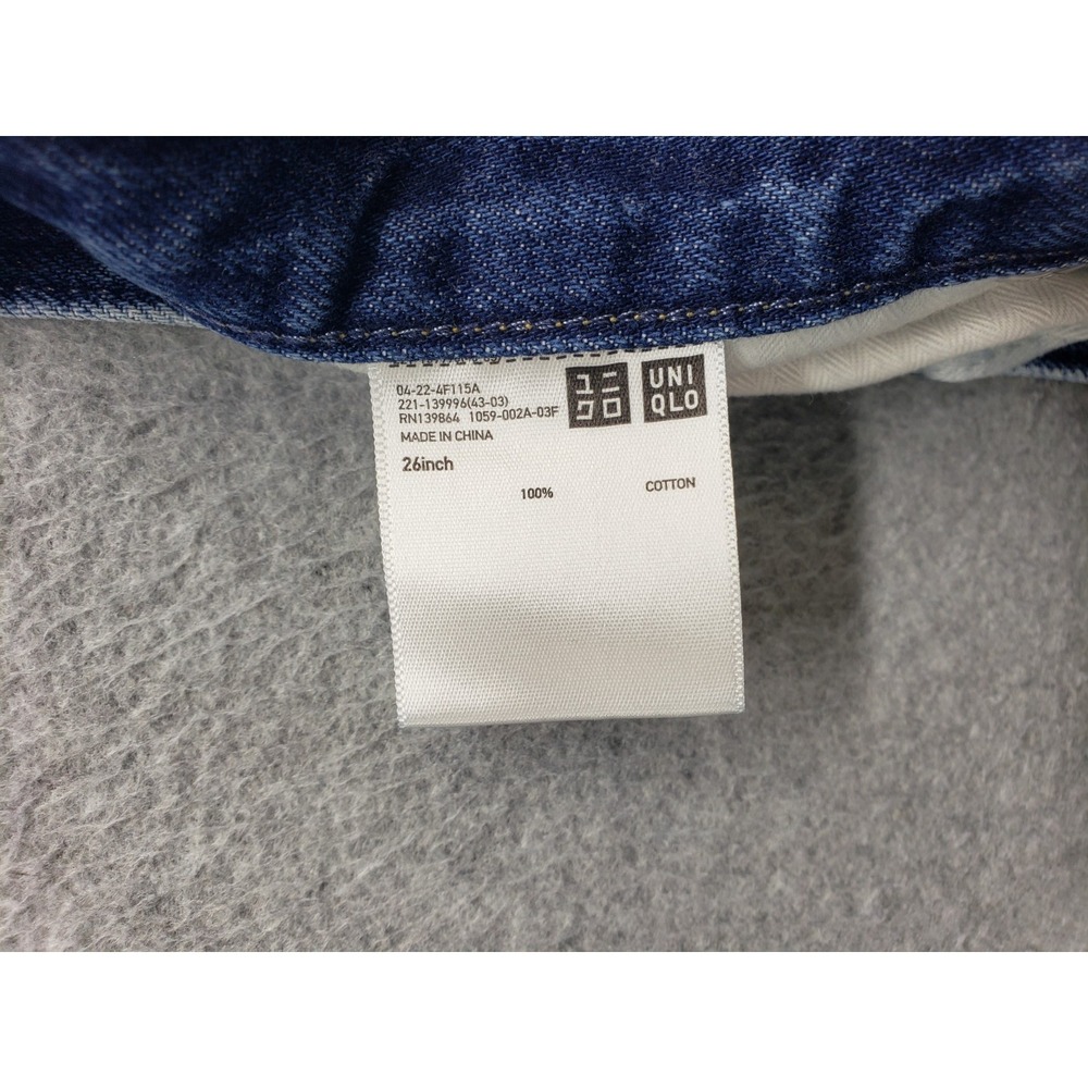Uniqlo Women Short 26 Blue Distressed Logo 5 Pocket 100% Cotton Casual Denim - Picture 11 of 16